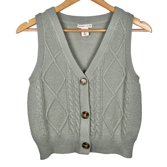 Sincerly Jules Sweaters - Sincerely Jules Light Sage Green Soft Cable Knit Sweater Vest Women’s Size S
